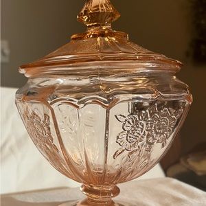 Vintage Pink Depression Glass Candy Dish/ Mayfair 1930’s